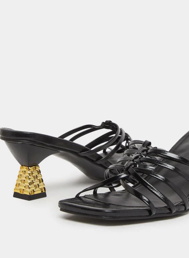 تايك تو صندل نسائي أسود بسيور وكعب قصير كيتن هيل